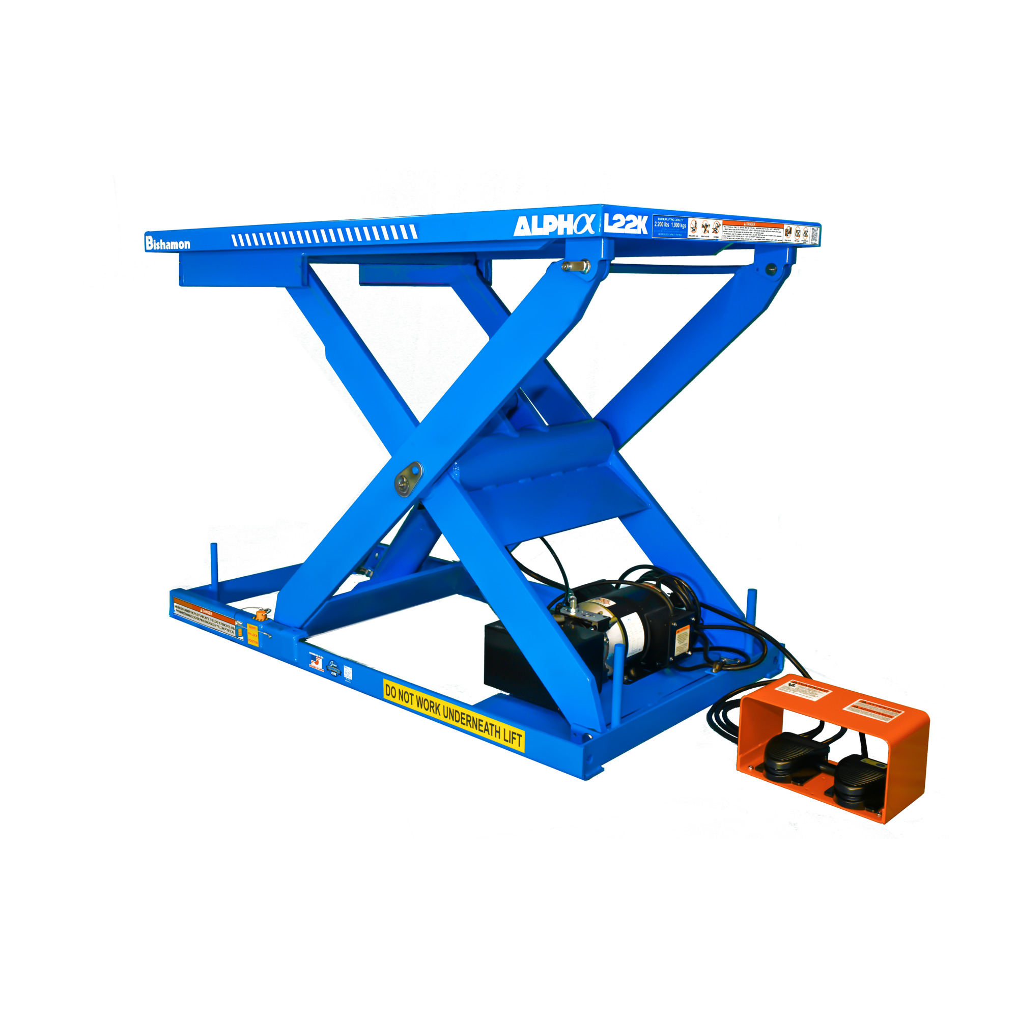 Bishamon Alpha Lift Table — 2200-Lb. Capacity, 31in. x 53in. Top, 230V, 3-Phase Motor, Foot Control, Model# L22K-3153-230-3-F